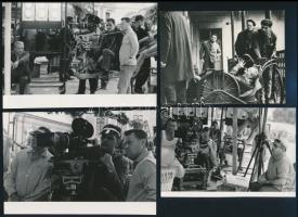 cca 1960-70 12 db filmforgatásokon készült fotó, az egyik fotón Koncz Gábor, jelzés nélkül, 9x13 és 10x16 cm közötti méretben