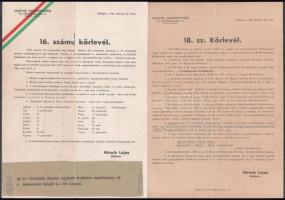1948 Magyar Moziszövetség 16., 18., 29. és 30. sz. körlevele, hajtásnyomokkal, néhány tollas aláhúzással