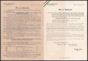 1948 Magyar Moziszövetség 16., 18., 29. és 30. sz. körlevele, hajtásnyomokkal, néhány tollas aláhúzá...