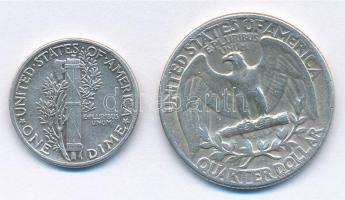 Amerikai Egyesült Államok 1943. 1d Ag "Mercury" + 1941. 1/4$ Ag "Washington" T:2...