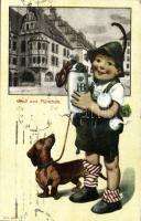 München, child, dog, beer