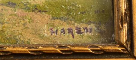 Hárencz János (1899-1969): Faluvége gémeskúttal. Olaj, karton, jelzett. Üvegezett fa keretben, 5,5×7...