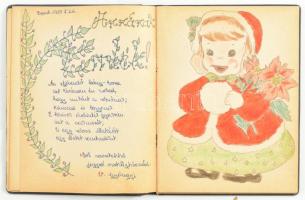 cca 1950 Emlékkönyv néhány rajzzal és néhány operaénekes aláírásával