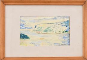 B. Hajdú László (1926-1988): Jugoszláv tengerpart. Akvarell, papír, jelzett. Hátoldalán a művész névjegykártyájával. Üvegezett fa keretben, 16,5×27 cm