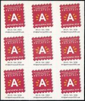 Antverpia 2010 bélyegkiállítás 9 darabos levélzáró kisív, öntapadós