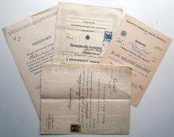 1908-1940 4 db bizonyítvány, mint a Budapesti Önkéntes Mentőegylet Elsősegélynyújtó, Tűzoltói, Géplakatos és Dinamógépkezelői bizonyítványa