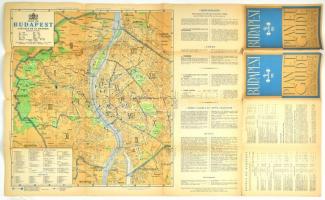 1938 Budapest plan et guide, kihajtható francia nyelvű Budapest turista térkép és képekkel illusztrált kalauz, térkép méret: 45x41,5 cm, teljes méret: 49x81 cm