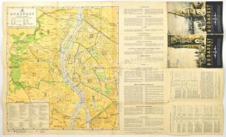 1939 Budapest carta e guida, kihajtható olasz nyelvű Budapest turista térkép és képekkel illusztrált kalauz, térkép méret: 45x41,5 cm, teljes méret: 49x81 cm, kisebb szakadásokkal