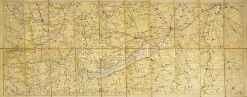 cca 1928 Balaton, Velencei-tó és környéke térképe, M. Kir. Állami Térképészet, vászonra kasírozva, kissé foltos, kisebb szakadásokkal, 42,5x104 cm