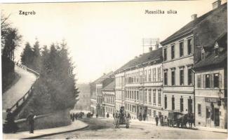 Zagreb, Zágráb; Mesnicka ulica / street, shop of J. Tauss, horse carts