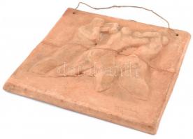 Szőllősi Endre (1911-1967): Birkózók (1933). Terrakotta. Kettétört, összeragasztott. Jelzett. 35x31 ...