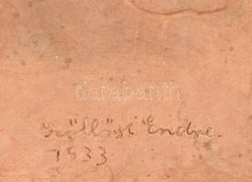 Szőllősi Endre (1911-1967): Birkózók (1933). Terrakotta. Kettétört, összeragasztott. Jelzett. 35x31 ...