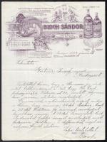 1923 Bloch Sándor Likőr- és Rum-gyár, Bp., díszes, illusztrált fejléces levélpapíron Bloch Sándor levelével banki ügyekben, Bloch autográf aláírásával és bélyegzővel, hajtásnyommal, lapszéli apró szakadásokkal