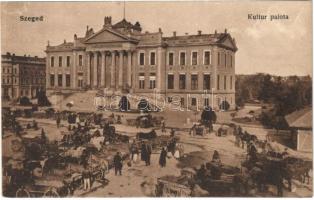1917 Szeged, Kultúrpalota, piac szekerekkel. Vasúti levelezőlapárusítás 6344.