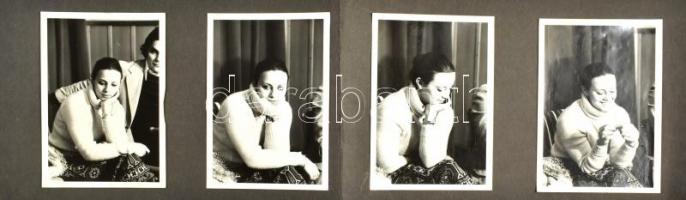 4 db felvétel Szinetár Dóráról, egyiken mellette Oszter Sándor, fotó, kartonra ragasztva, egyik szélén gyűrött, 12,5x8 cm