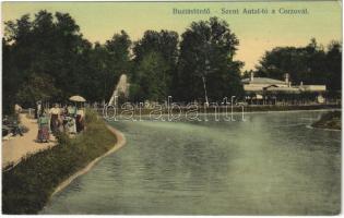 1912 Buziásfürdő, Baile Buzias; Szent Antal tó és korzó / lake and corso