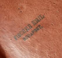 Fischer Emil Budapest mázas fajansz teáskanna. Mázrepedésekkel, fedőn kis hajszálrepedéssel 24x13 cm