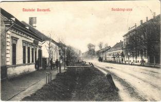 Barcs, Széchenyi utca, Drávavidék szerkesztősége, Szilágyi György üzlete. 410. W. L. Bp. 2375. Wagner Hangszer-Király reklám a hátoldalon (ázott sarkak / wet corners)