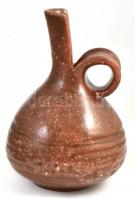 Gorka Géza (1894-1971): Barna füles váza. Festett, mázas kerámia, jelzett (Nógrádverőce), hibátlan. ...