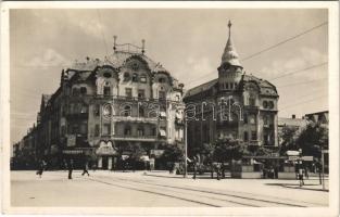 1942 Nagyvárad, Oradea; Sas palota, Hungária nagy szálloda, Herskó József, Royal, Róna Andor, Kiss kerékpárbolt üzlete, Patika, Makrancos kisasszony reklám / palace, hotel, shops