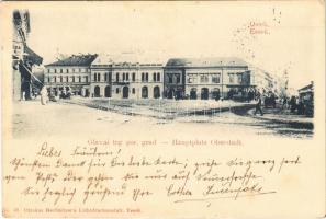 1899 (Vorläufer) Eszék, Essegg, Osijek; Fő tér, üzletek / Glavni trg. gor. grad / main square, shops