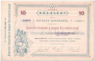 Kaposvár 1923. Kaposvári Vasöntöde és Gépgyár Részvénytársaság 10 részvénye egyenként 200K-ról szelvényekkel, bélyegzéssel T:II-