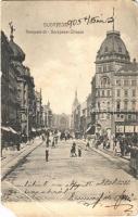 1905 Budapest VII. Kerepesi út (Rákóczi út), lóvasút, háttérben a Keleti pályaudvar (EM)