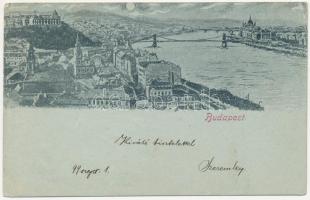 1899 Budapest I. Tabán, Királyi vár, Döbrentei tér, Lánchíd (ázott / wet damage)