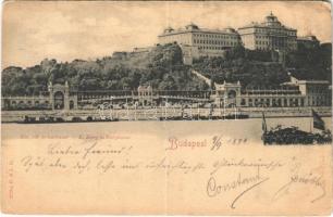 1898 Budapest I. Királyi vár és várbazár, uszály, gőzhajó (fa)