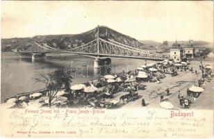 1902 Budapest, Ferenc József híd, rakpart, piac (apró szakadás / tiny tear)