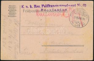 1916 Tábori posta levelezőlap "K.u.k. Res. Feldkanonenregiment Nr.61" + "TP 251"