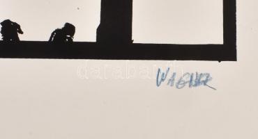 Wagner János (1936-): Családi kép, 1974. Szitanyomat, papír, jelzett. 45×34 cm