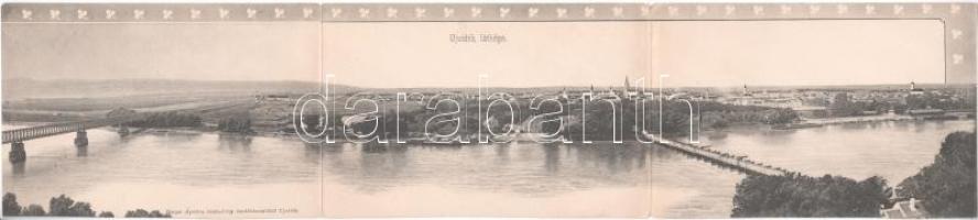 1902 Újvidék, Novi Sad; hajóhíd és vasúti híd. Három részes kinyitható panorámalap, Herger Ágoston kiadása / pontoon and railway bridge. 3-tiled folding panoramacard