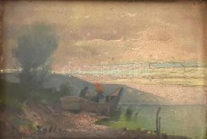 Zeller Mihály (1859-1915): Balaton. Olaj, karton. Jelzett. Dekoratív, sérült antik keretben, 25×35 cm