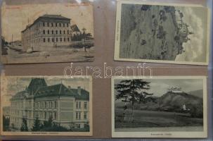 147 db háború előtti magyar városképes lapból álló képeslapgyűjtemény mappában