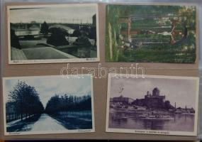 147 db háború előtti magyar városképes lapból álló képeslapgyűjtemény mappában