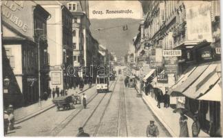 Graz, Annenstrasse, Friseur / street, shops, tram, hairdresser