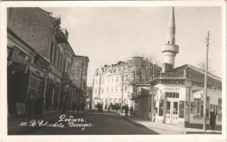 1940 Dobrich, Dobrits, Str. R. Elisabeta Bazargic / street, mosque, droguerie (Farmacist N. Costov), pharmacy. photo