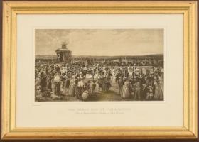 The Derby day at Flemington cca 1880 / Az Ausztrál Derby. Fénnyomat festmény után, üvegezett keretben. 46x37 cm