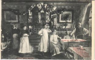 Most, Brüx; Gruss aus Cafe Stark / cafe interior with waitresses