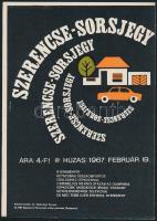 1966 Szerencse-sorsjegy, Egyetemi Nyomda, Novák grafikája, villamosplakát, szélén tépett, 23,5×16,5 cm