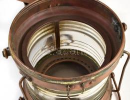 Óriás hajólámpa, viharlámpa. Réz, üveg. XX. sz. eleje.  Jelzett (Garamszegi Budapest) 70 cm (teljes ...