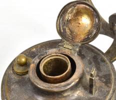 Antik, ón teamelegítő szett. Teáskanna, állvánnyal, melegítővel. réz fülekkel 36 cm