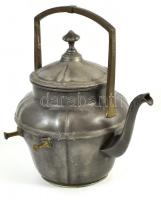 Antik, ón teamelegítő szett. Teáskanna, állvánnyal, melegítővel. réz fülekkel 36 cm