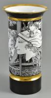 Hollóházi Szász Endre által tervezett mintával díszített porcelán váza, matricás, jelzett, hibátlan, m: 30 cm