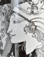 Hollóházi Szász Endre által tervezett mintával díszített porcelán váza, matricás, jelzett, hibátlan,...