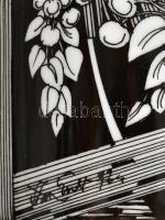 Hollóházi Szász Endre által tervezett mintával díszített porcelán váza, matricás, jelzett, hibátlan,...