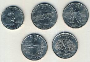 USA 1999-2005. 5c "Bivaly" + 1/4$ (4x) klf emlékpénzek "Oregon, Észak-Karolina, Massachusetts, Connecticut" T:1,2