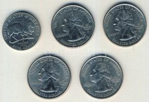 USA 1999-2005. 5c "Bivaly" + 1/4$ (4x) klf emlékpénzek "Oregon, Észak-Karolina, Massa...