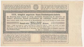 Budapest 1911. "A XXIX. Magyar Állami Sorsjáték" sorsjegye 4K értékben "202.469"...